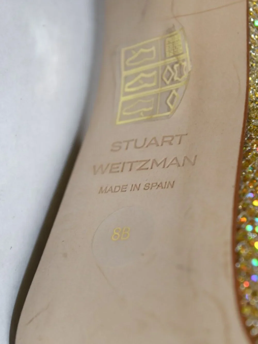 $575 STUART WEITZMAN Pamela Glitter SEQUINED Platform Sandal GOLD 8 (PD15)